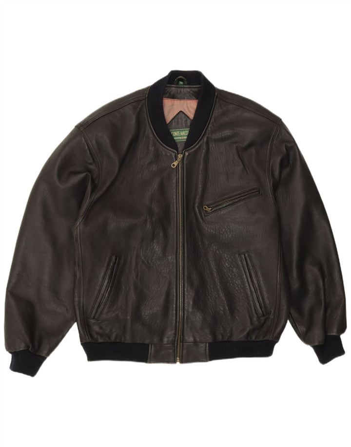 Ανδρικό μπουφάν Conte Massimo Loose Fit Bomber IT 48 Medium μαύρο δέρμα