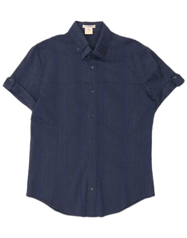 Naracamicie γυναικείο κοντομάνικο πουκάμισο UK 18 XL Navy Blue ριγέ βαμβακερό