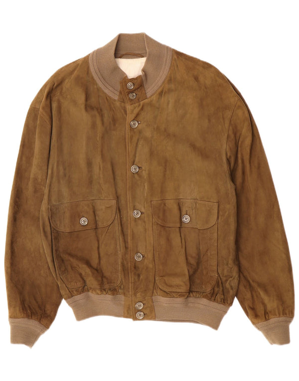 Vintage Ανδρικό Suede Bomber Jacket EU 50 Large Khaki Leather