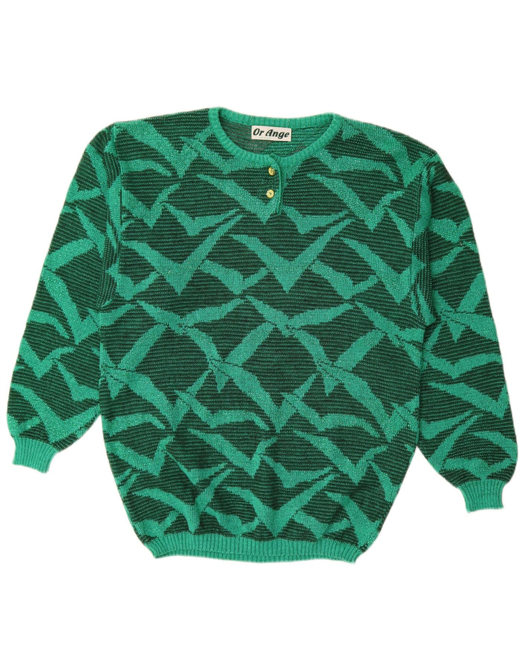 Vintage γυναικείο Abstract Pattern πουλόβερ με λαιμόκοψη UK 16 Large Green