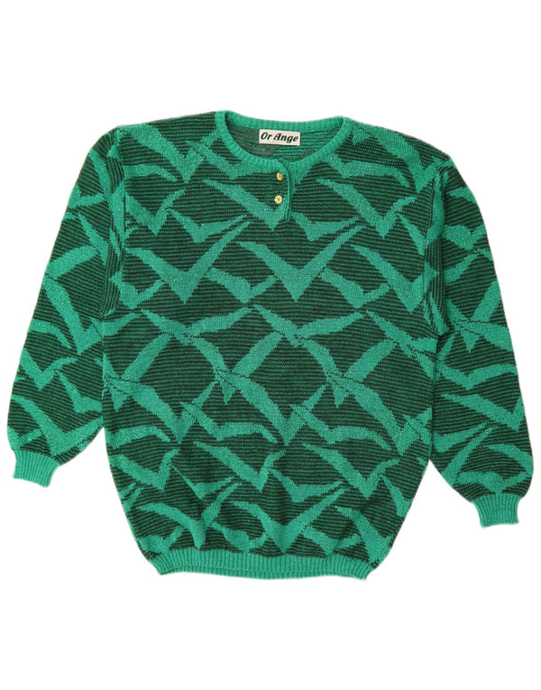 Vintage γυναικείο Abstract Pattern πουλόβερ με λαιμόκοψη UK 16 Large Green