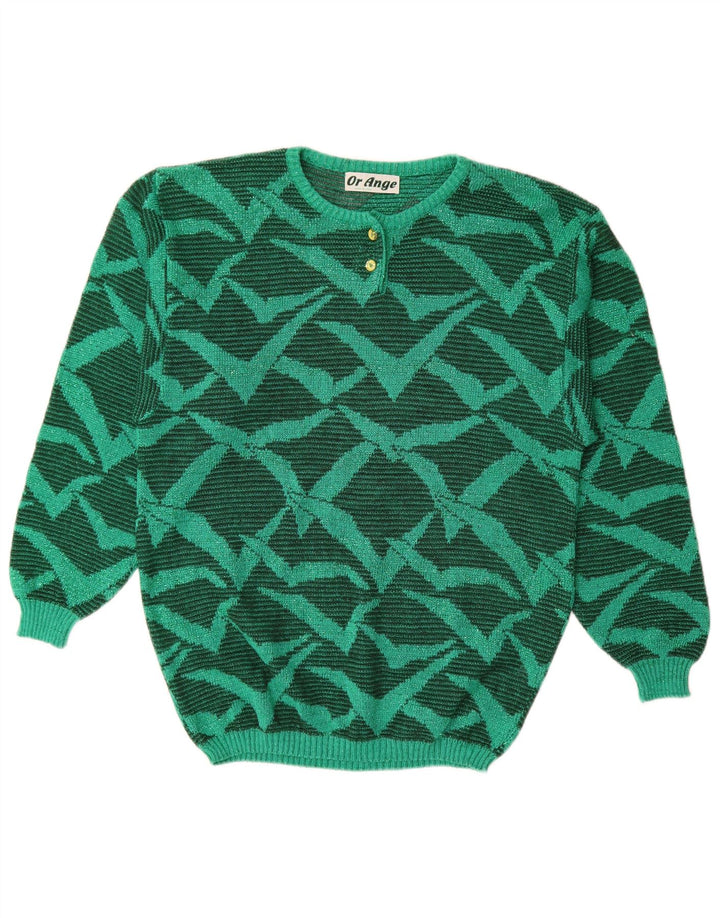 Vintage γυναικείο Abstract Pattern πουλόβερ με λαιμόκοψη UK 16 Large Green