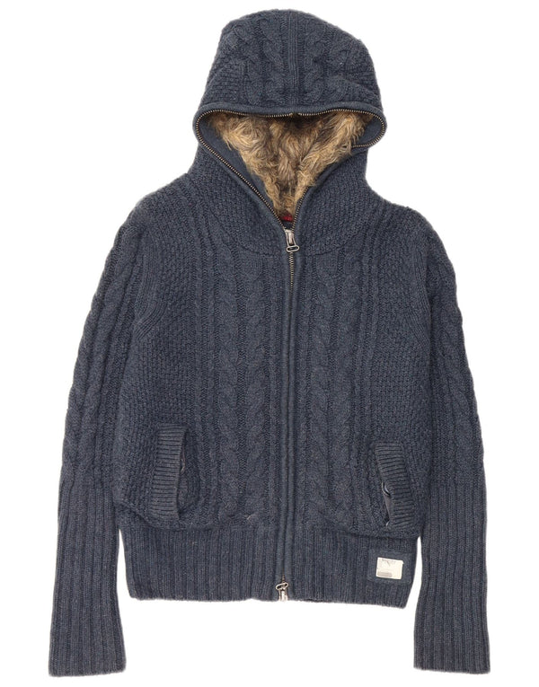 Superdry γυναικείο πουλόβερ με κουκούλα ζακέτα UK 14 Medium Navy Blue Viscose