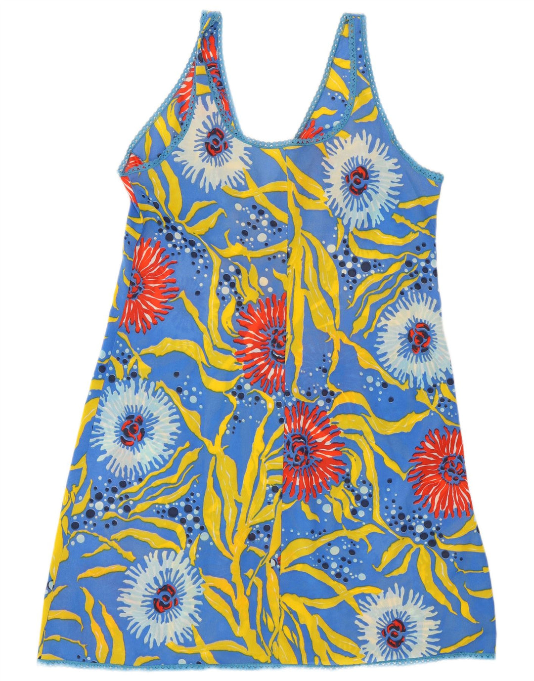 VINTAGE Γυναικείο Slip Dress Abstract Pattern UK 12 Medium Blue