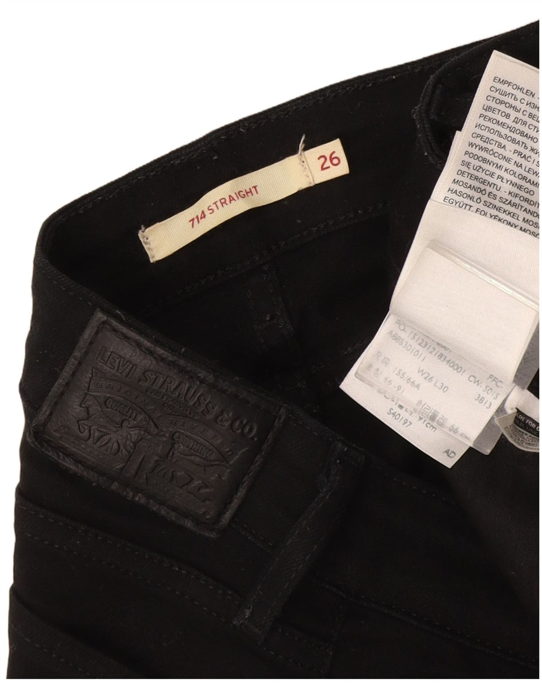 Levi's Womens 714 Straight Jeans W26 L30 Μαύρο Βαμβακερό