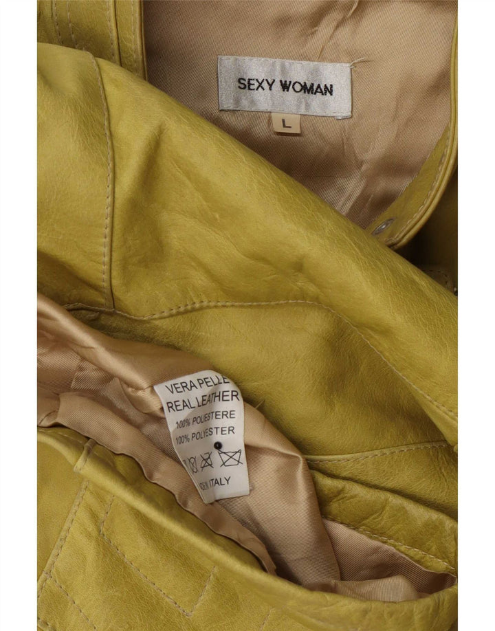Vintage Γυναικείο Δερμάτινο Μπουφάν Biker UK 14 Large Yellow