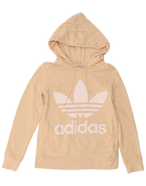 Adidas Γυναικεία γραφικά υπερμεγέθη Hoodie Jumper UK 6 XS Μπεζ βαμβακερό