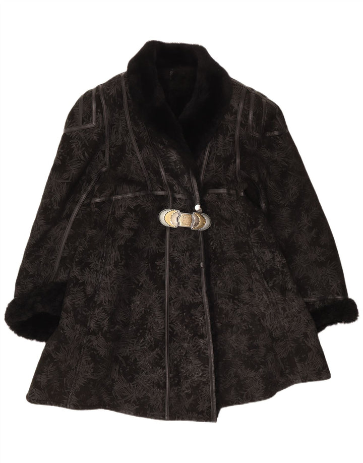 Vintage Γυναικείο Παλτό Shearling IT 44 Medium Black Floral Shearling