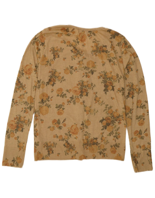 Zara Γυναικεία Ζακέτα UK 14 Large Beige Floral Polyester