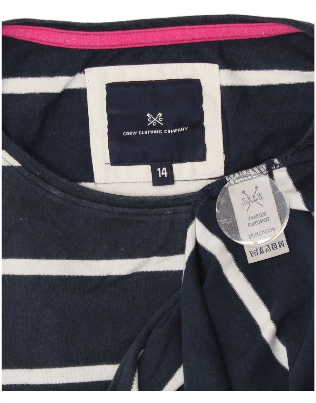 Crew Clothing Γυναικείο T-Shirt Top UK 14 Medium Navy Blue ριγέ βαμβακερό