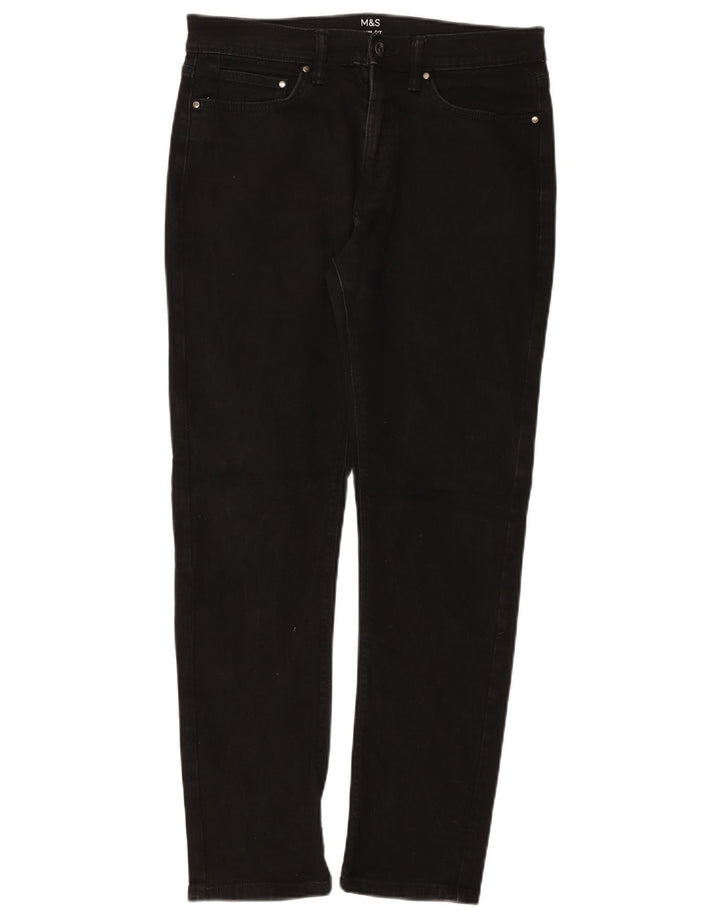 Marks & Spencer Mens Regular Slim Jeans W32 L31 Μαύρο βαμβακερό