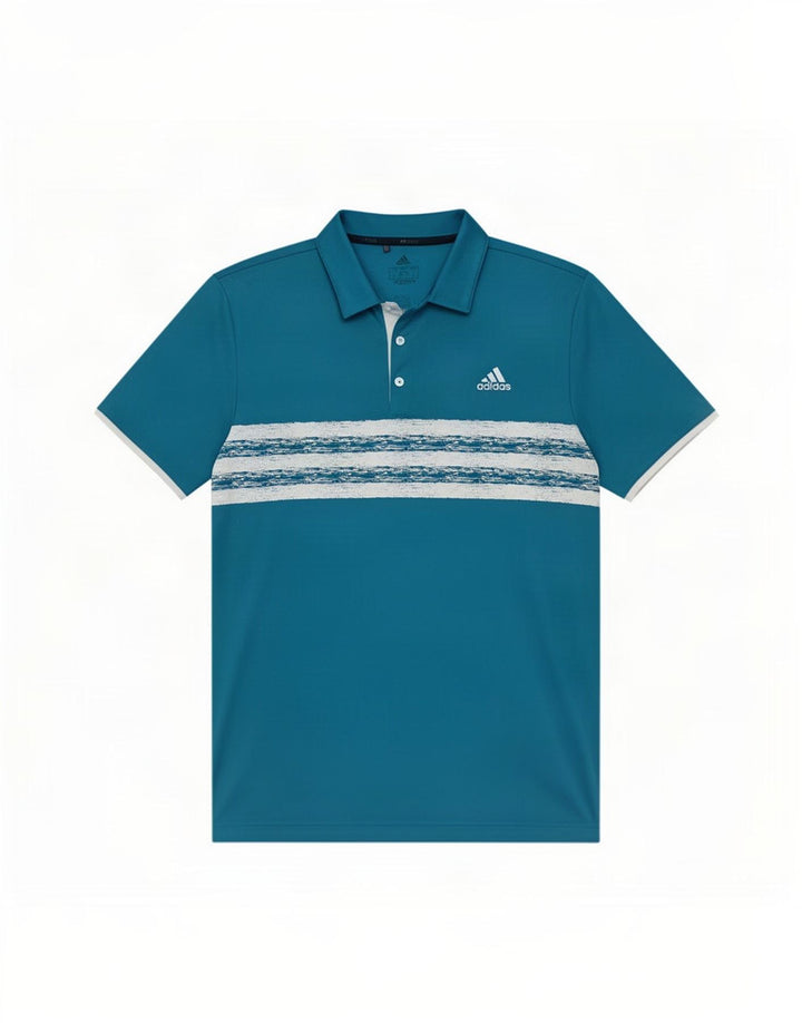 Ανδρικό πουκάμισο Adidas Polo μεγάλο μπλε ριγέ πολυεστέρα