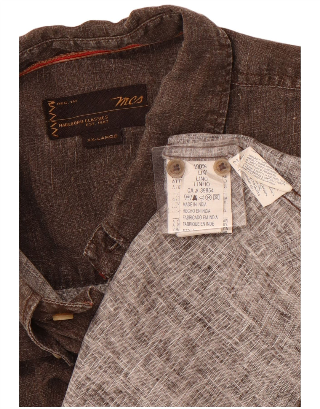Ανδρικό κοντομάνικο πουκάμισο MARLBORO CLASSICS 2XL Καφέ Λινό