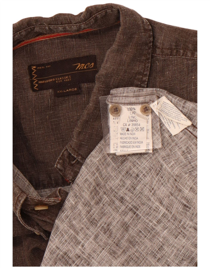 Ανδρικό κοντομάνικο πουκάμισο MARLBORO CLASSICS 2XL Καφέ Λινό