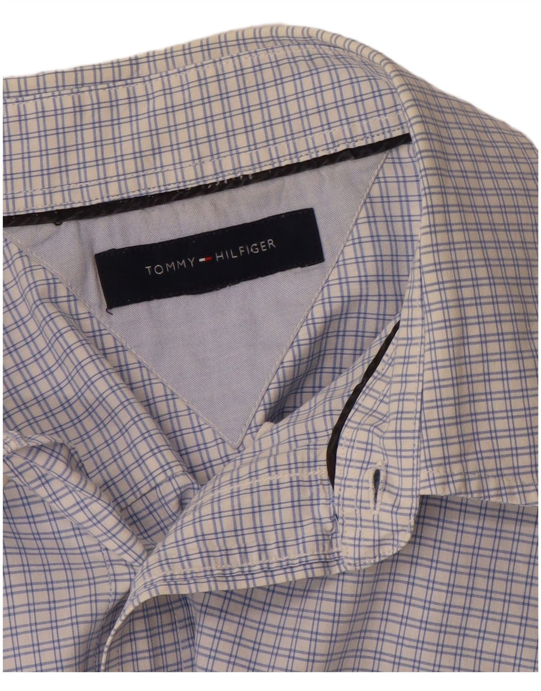 TOMMY HILFIGER Mens Short Sleeve Shirt Large Blue Check