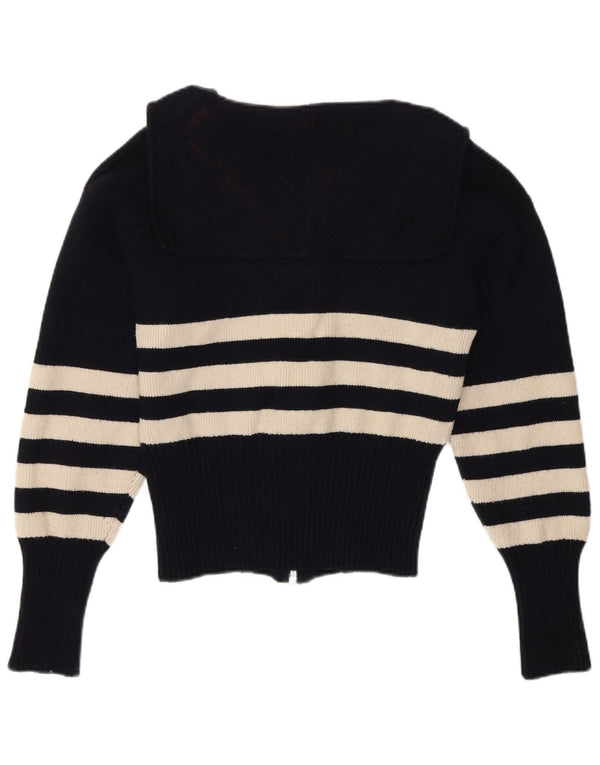 Zara Γυναικεία Ζακέτα Crop Μικρή Βισκόζη με ρίγες μπλε ναυτικό