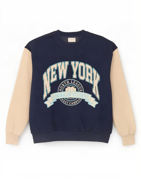 Pull & Bear Γυναικείο γραφικό φούτερ Jumper UK 10 Small Navy Blue