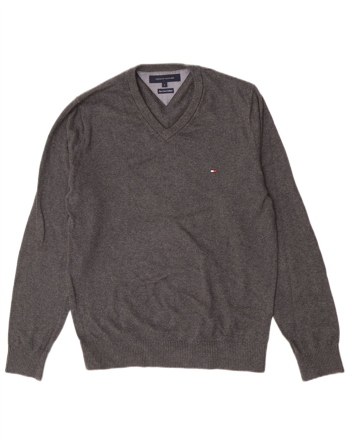 Tommy Hilfiger Ανδρικό πουλόβερ με λαιμόκοψη V-λαιμόκοψη μικρό γκρι βαμβακερό