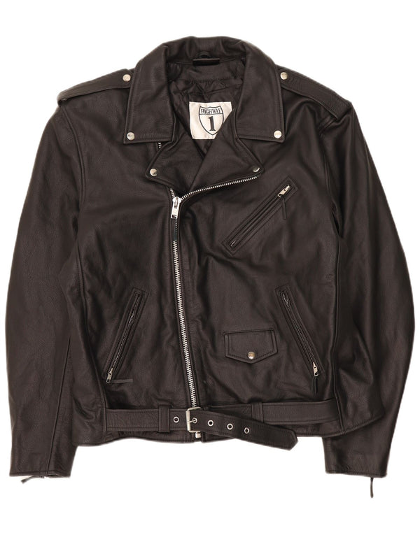 Highway 1 Mens Leather Biker Jacket UK 52 4XL Black Leather