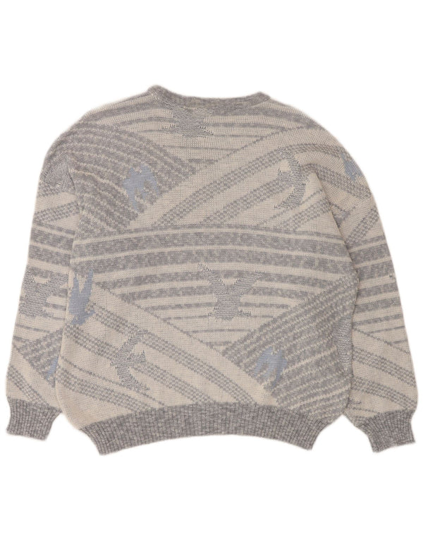 Vintage Ανδρικό πουλόβερ με λαιμόκοψη IT 50 Medium Grey Geometric