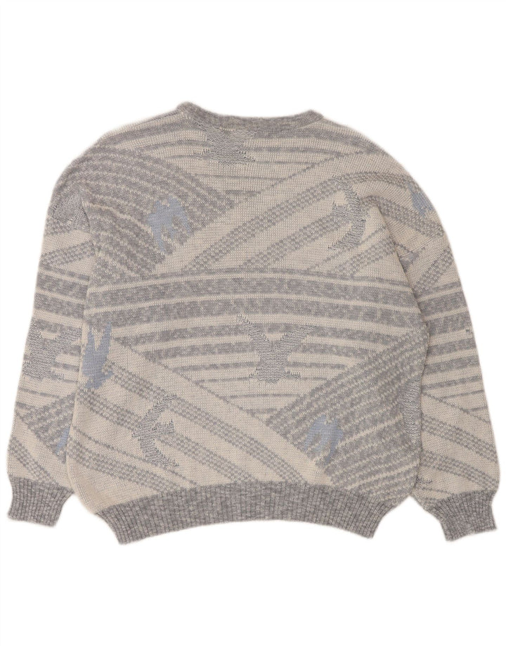 Vintage Ανδρικό πουλόβερ με λαιμόκοψη IT 50 Medium Grey Geometric