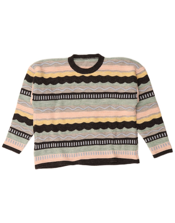 Vintage γυναικείο πουλόβερ με λαιμόκοψη UK 18 XL πολύχρωμο ριγέ