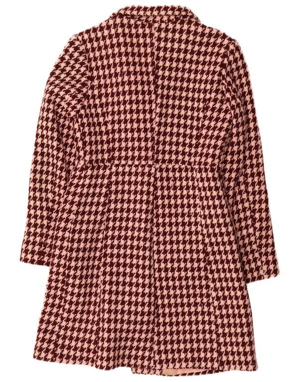 Vintage γυναικείο πανωφόρι UK 10 Small Burgundy Houndstooth μαλλί
