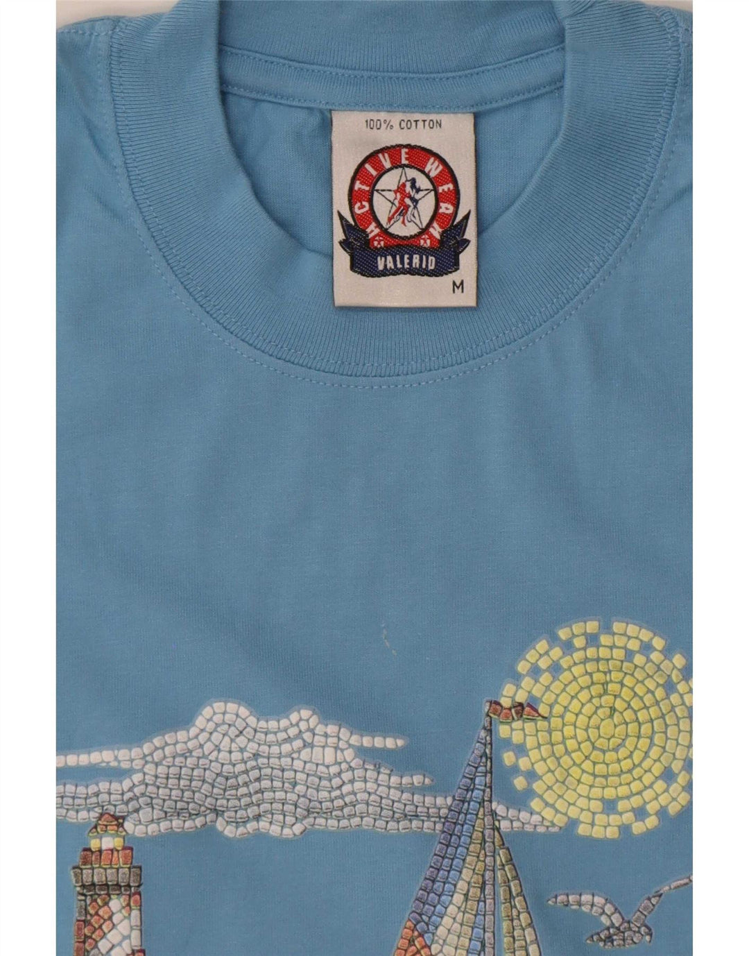 Vintage Ανδρικό γραφικό T-Shirt Top από μεσαίο μπλε βαμβακερό