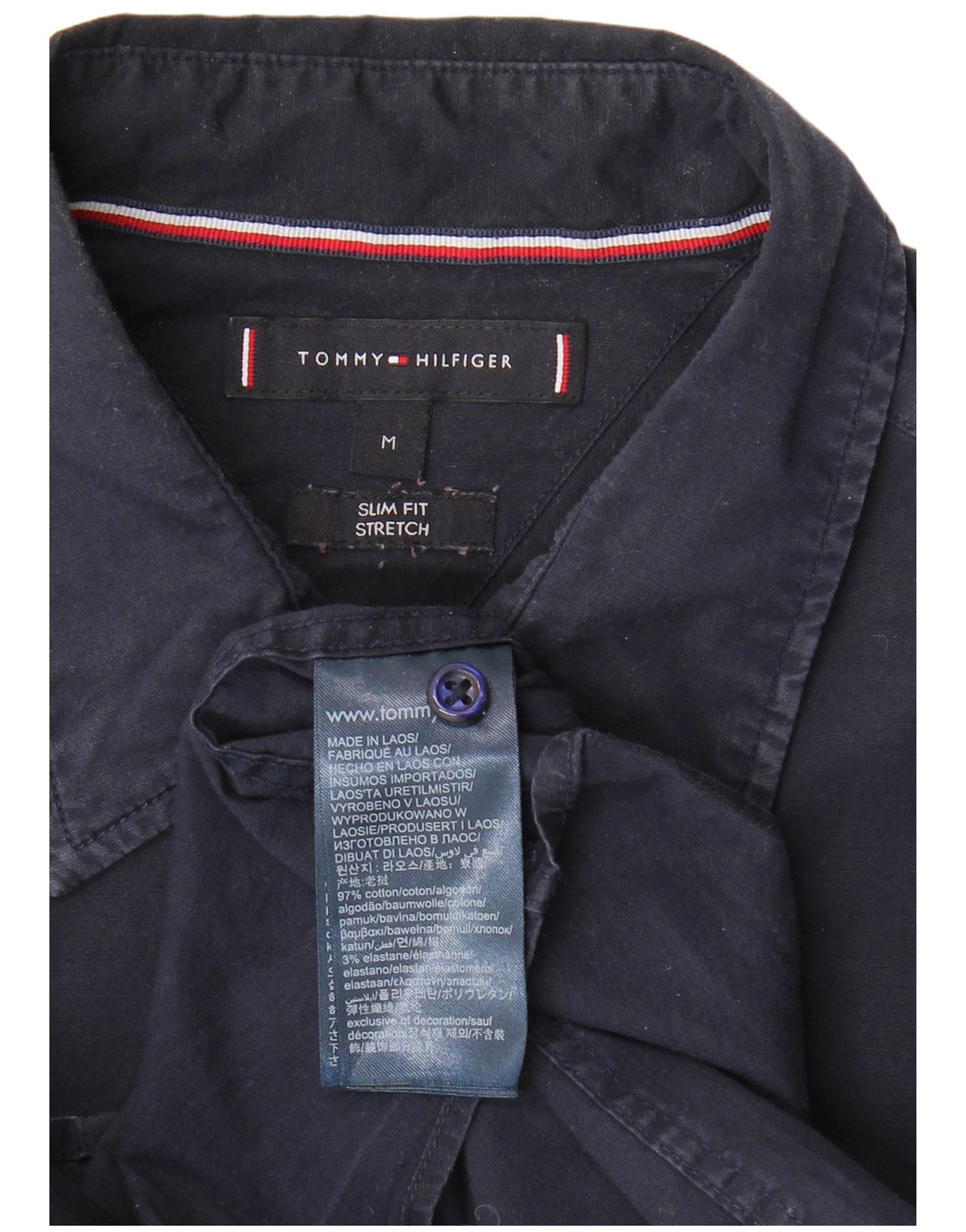 TOMMY HILFIGER Ανδρικό κοντομάνικο πουκάμισο με λεπτή εφαρμογή, μεσαίο μπλε βαμβακερό