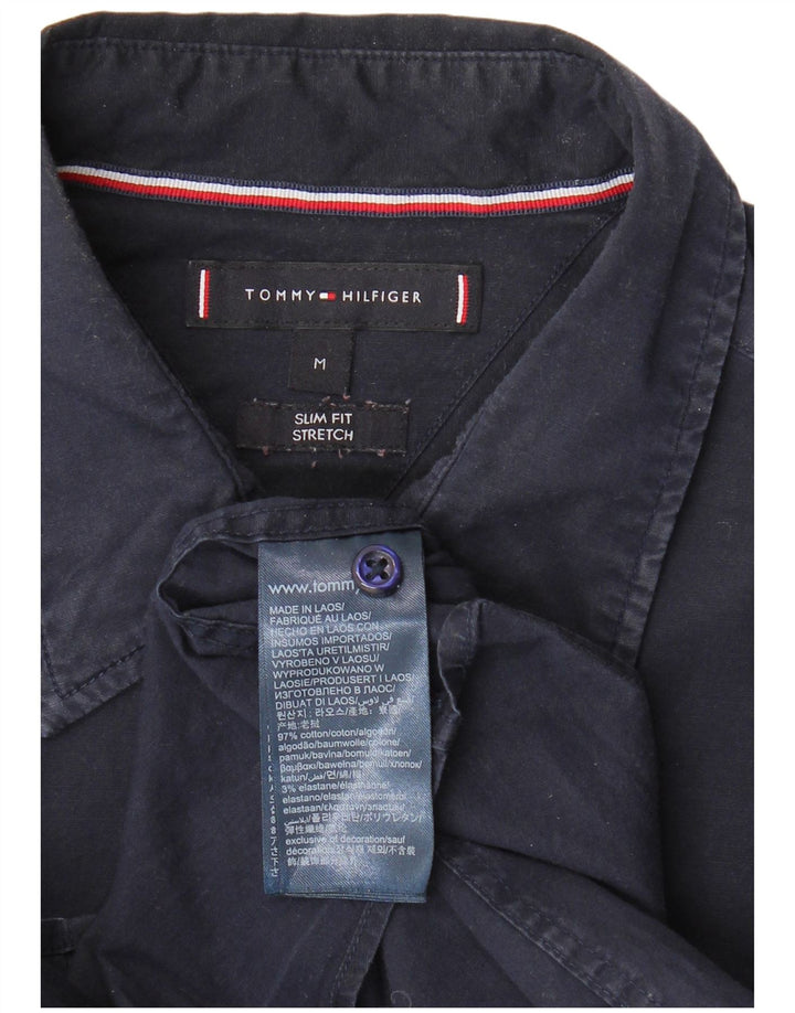 TOMMY HILFIGER Ανδρικό κοντομάνικο πουκάμισο με λεπτή εφαρμογή, μεσαίο μπλε βαμβακερό