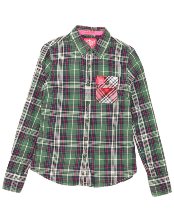 Superdry γυναικείο φανελένιο πουκάμισο UK 10 Small Green Check Cotton