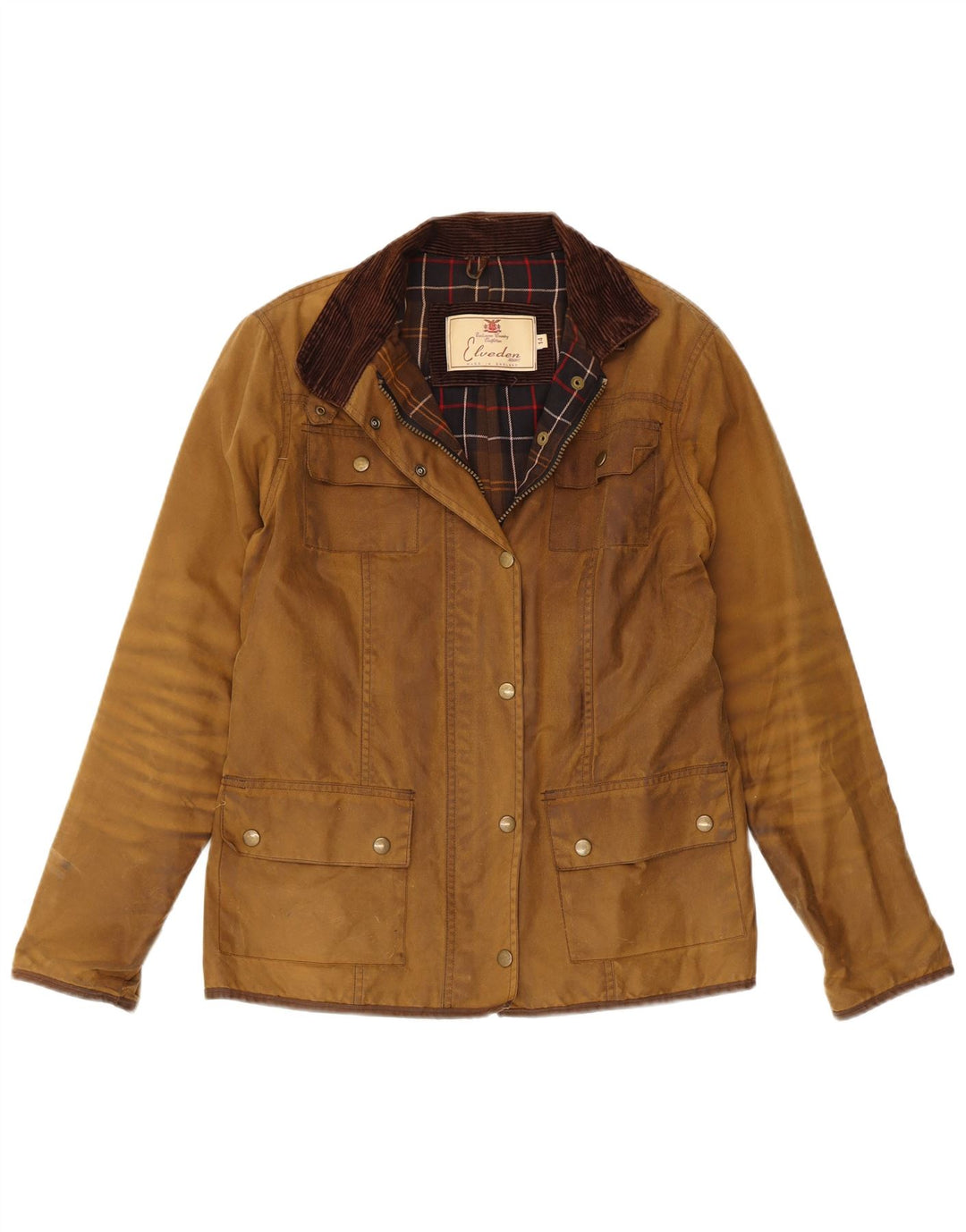 VINTAGE Γυναικείο Κερωμένο Βαμβακερό Μπουφάν UK 14 Μεγάλο Καφέ Βαμβακερό