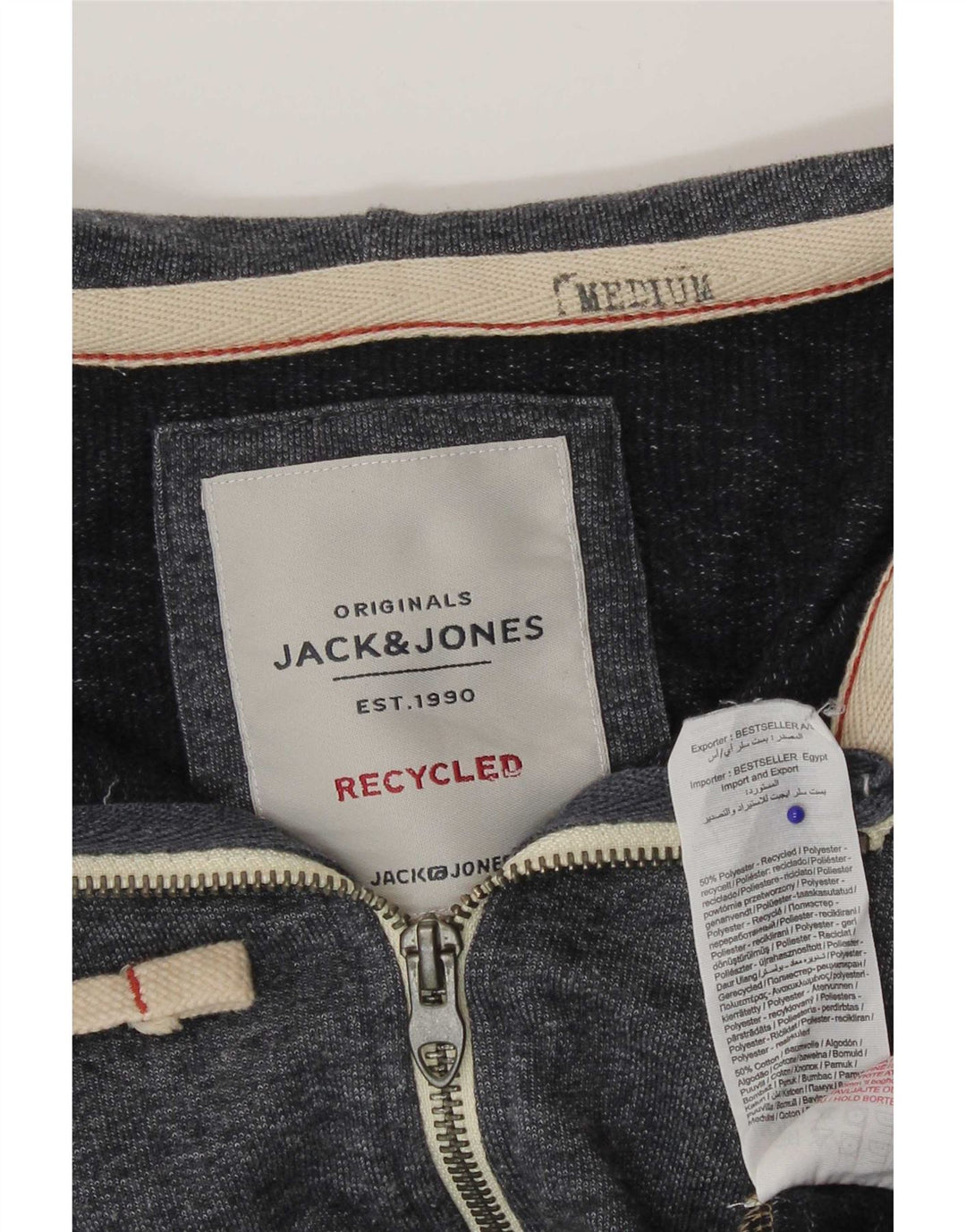 Ανδρικό πουλόβερ Jack & Jones με φερμουάρ με κουκούλα με μεσαίο γκρι πολυεστέρα