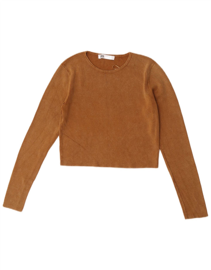 Zara Γυναικείο Crop Top μακρυμάνικο UK 14 Large Beige