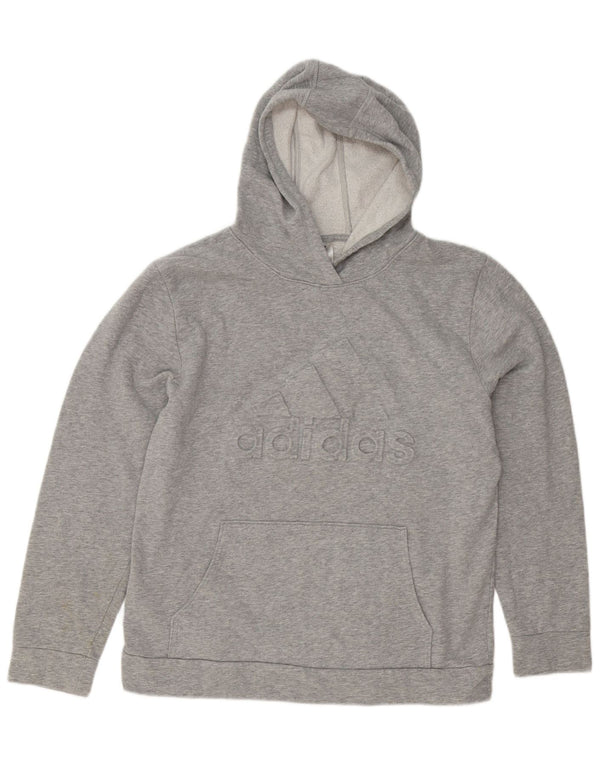 Adidas Boys Graphic Hoodie Jumper 15-16 Years XL Grey Flecked Cotton
