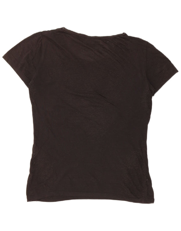 Γυναικείο γραφικό μπλουζάκι Trussardi Jeans Top UK 12 μεσαίο μαύρο βαμβακερό