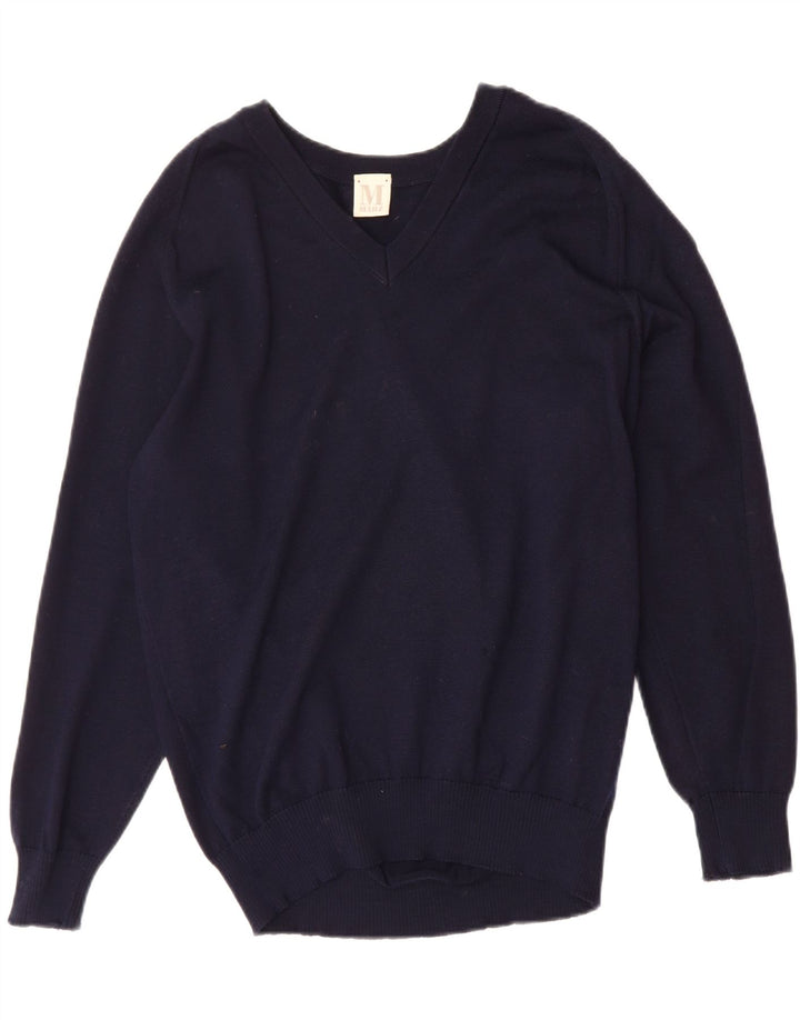 MARZ Mens V-Neck Jumper Sweater IT 50 Medium Navy Blue Wool Vintage Marz and Second-Hand Marz from Messina Hembry 