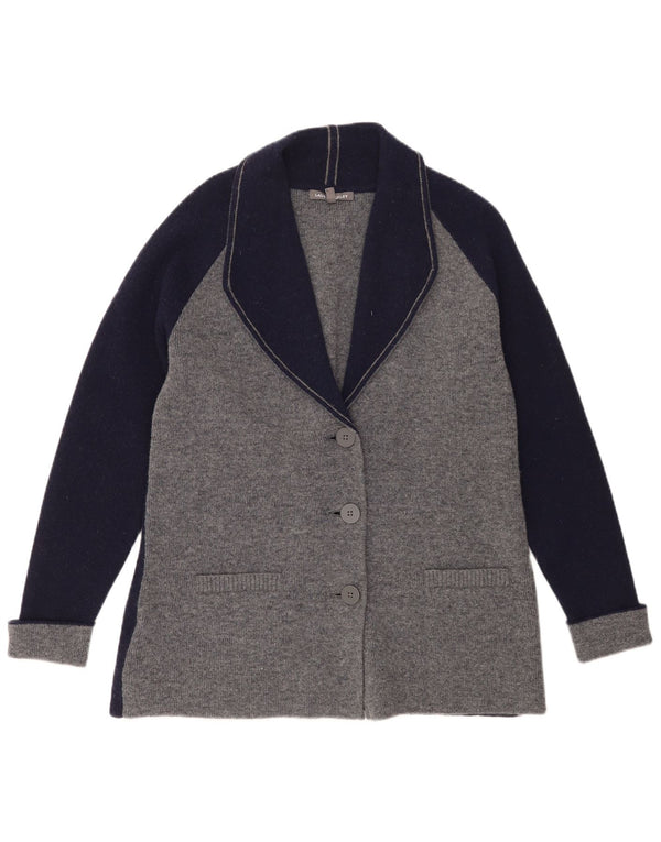 Laura Ashley Γυναικείο πουλόβερ ζακέτα UK 14 Large Grey Colourblock Lambswool