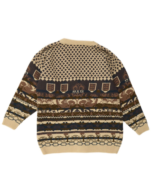 Alessandra Morellini Γυναικεία ζακέτα πουλόβερ UK 16 Large Beige Fair Isle