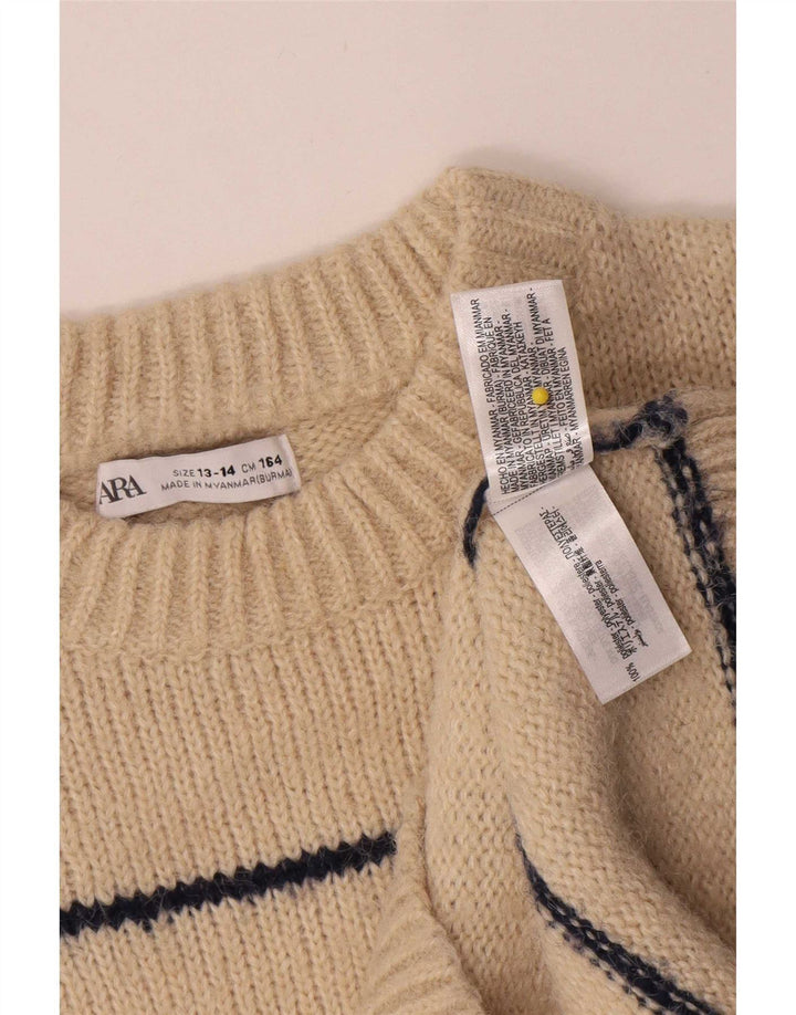 Zara Boys Crew Neck Jumper πουλόβερ 13-14 ετών Μπεζ ριγέ πολυεστέρα