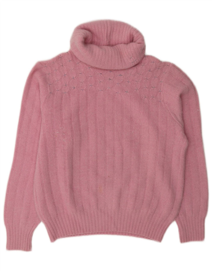 Vintage γυναικείο πουλόβερ με ρολό λαιμόκοψη UK 14 Medium Pink