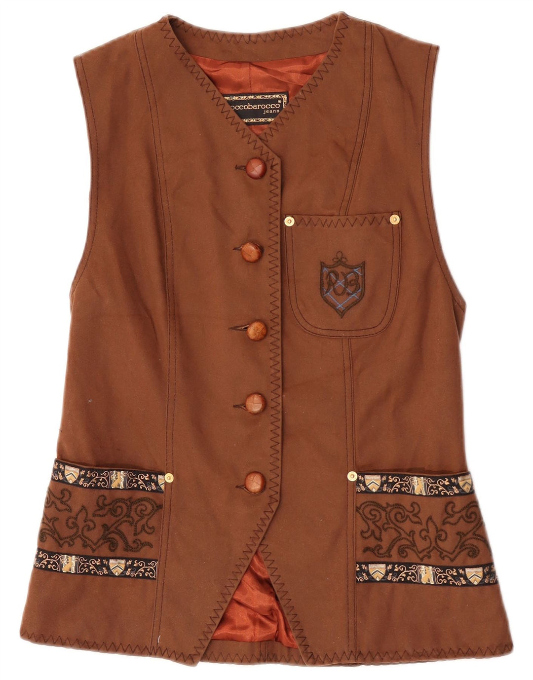 Roccobarocco Γυναικείο Gilet IT 40 Small Brown Paisley Cotton
