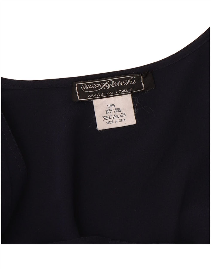Vintage γυναικείο διπλό μπουφάν μπλέιζερ UK 16 Large Navy Blue Silk