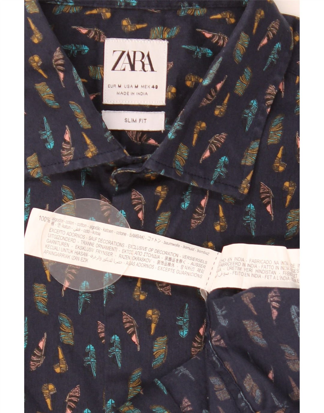 Ανδρικό πουκάμισο Zara Abstract Pattern Slim Fit Medium Navy Blue