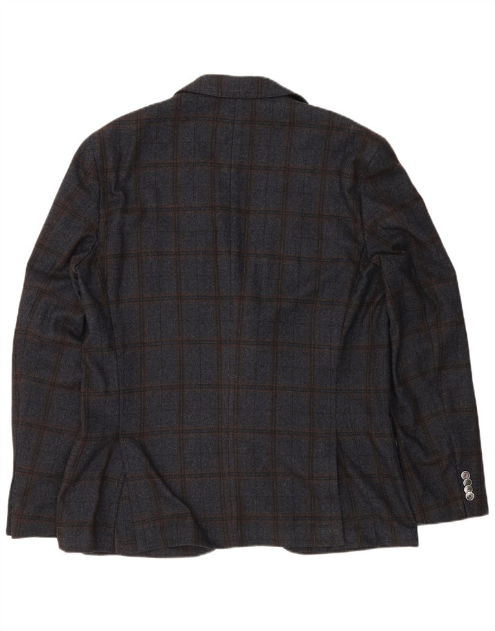 Hugo Boss Ανδρικό Σακάκι 2 Κουμπιών EU 56 3XL Navy Blue Καρό Μαλλί