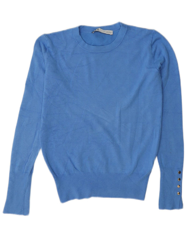 Zara Γυναικείο πουλόβερ με λαιμόκοψη UK 10 Small Blue Viscose