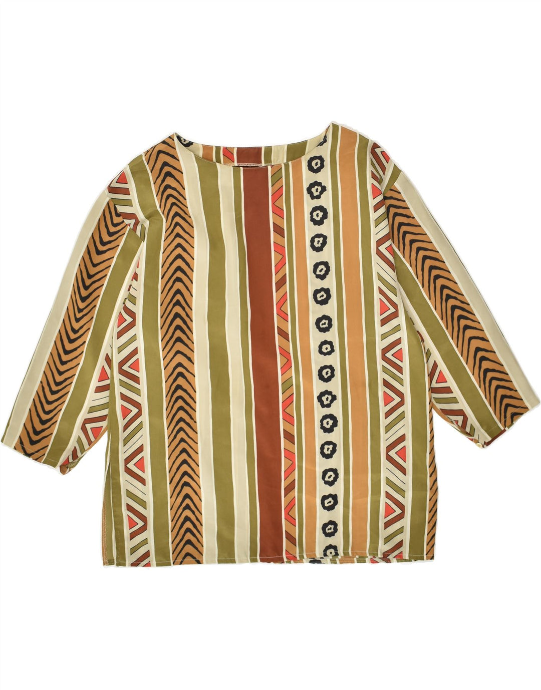 VINTAGE Womens 3/4 Sleeve Blouse Top UK 14 Large Beige Fair Isle | Vintage Vintage | Thrift | Second-Hand Vintage | Used Clothing | Messina Hembry 