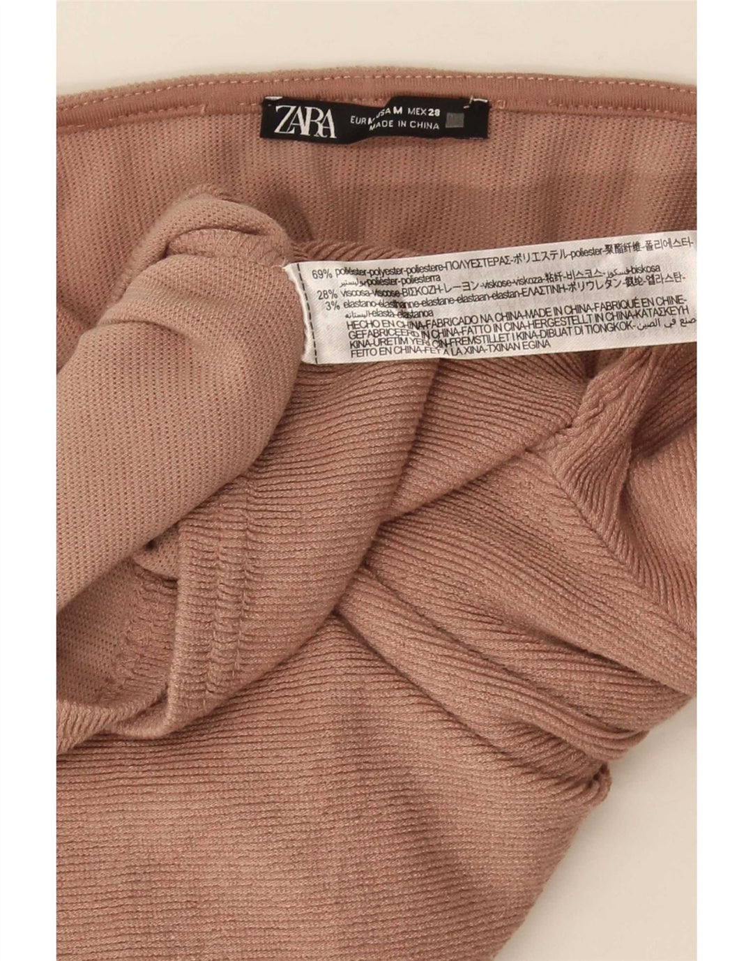Zara Γυναικείο Crop Top Μακρυμάνικο UK 12 Μεσαίου καφέ Πολυεστέρας