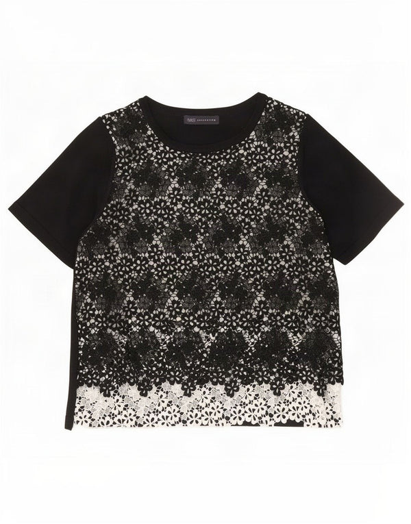 Marks & Spencer Womens Blouse Top UK 12 Medium Black Floral