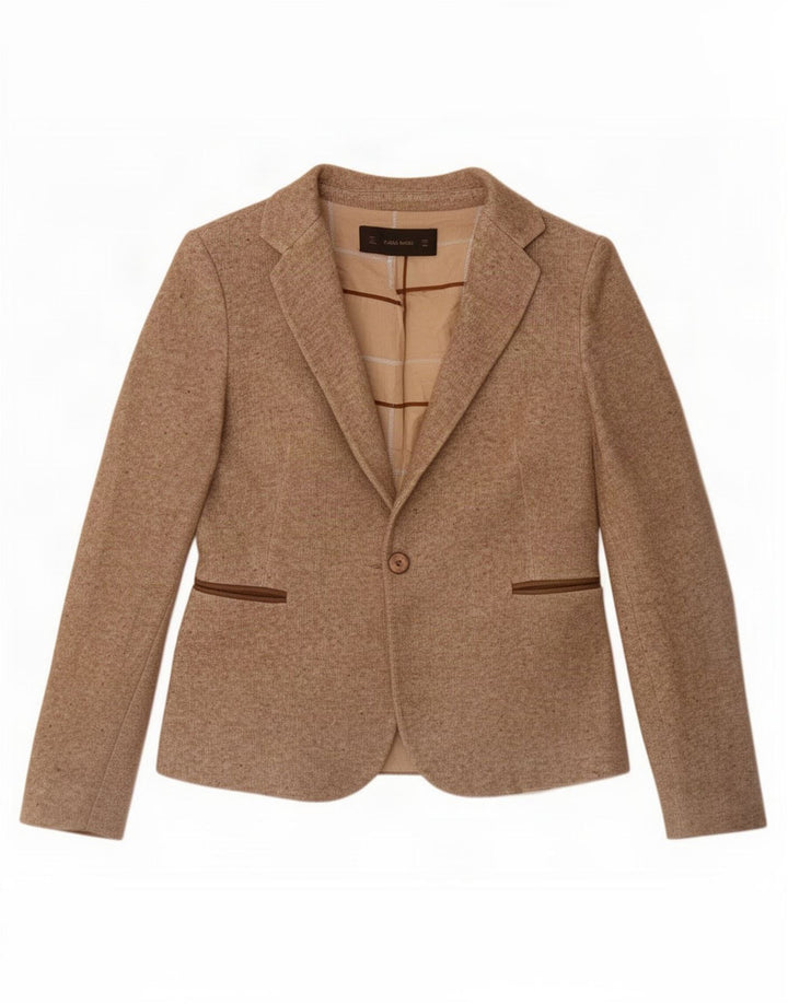 Zara γυναικείο σακάκι 1 κουμπιού blazer UK 10 Small Brown Flecked Acetate